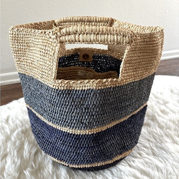 Mar Y Sol Camden Raffia Carryall Tote - Ombre Stripes Three Colors Bag Basket - Picture 6 of 9